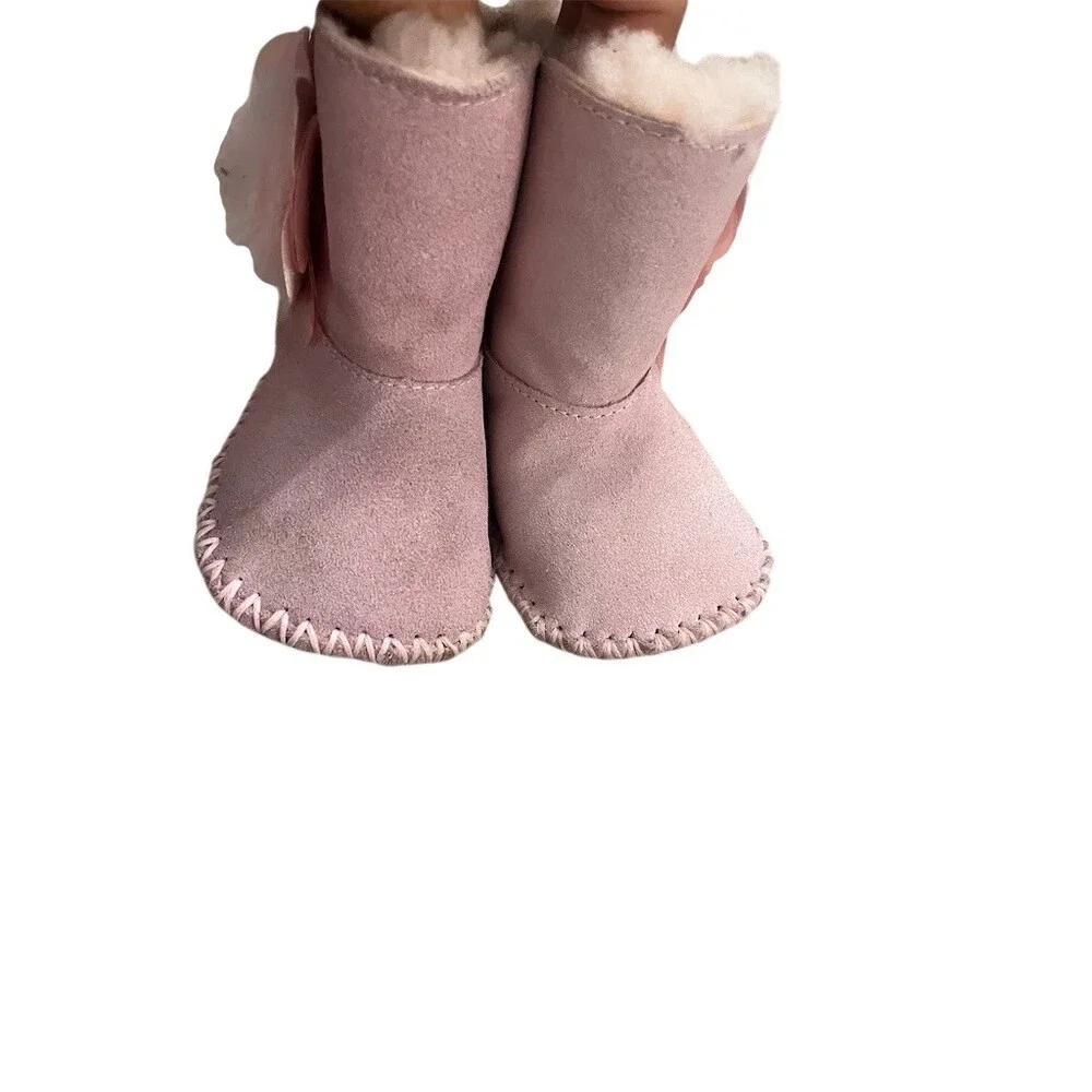 UGG Baby Girls Booties Pink Flower Pom Detail Size 0/1